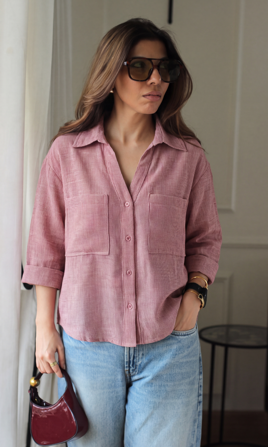Terracotta Textured Cropped Shirt