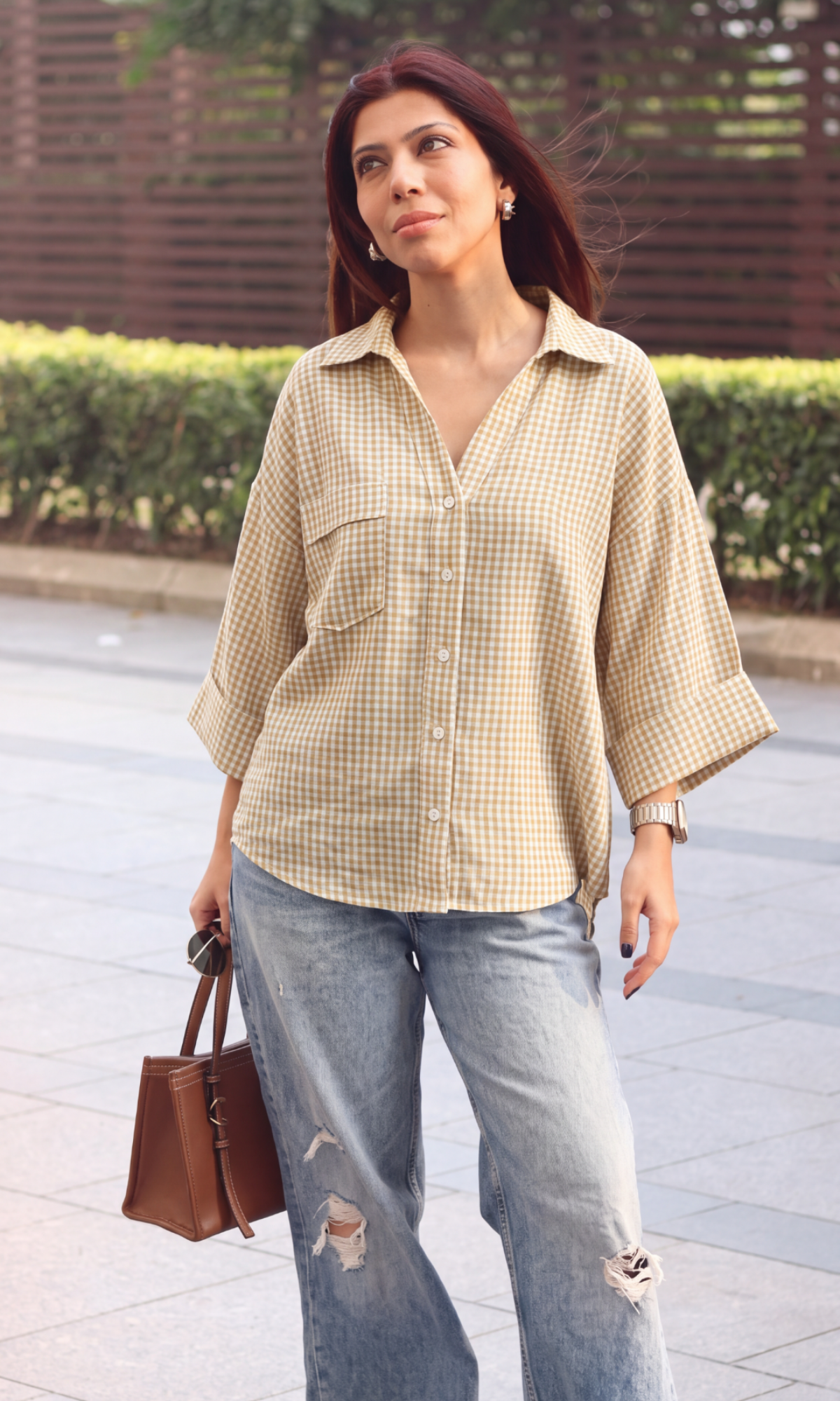 Mustard Gingham Camp Shirt