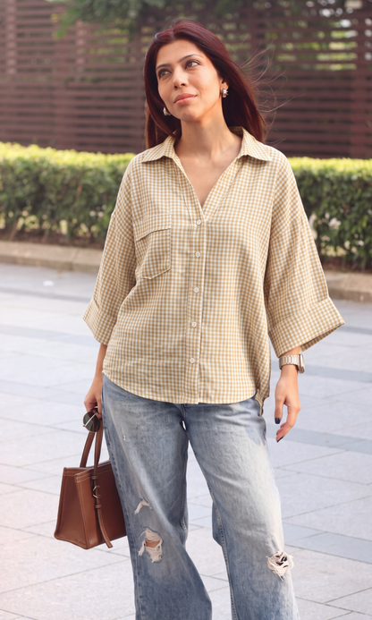Mustard Gingham Camp Shirt
