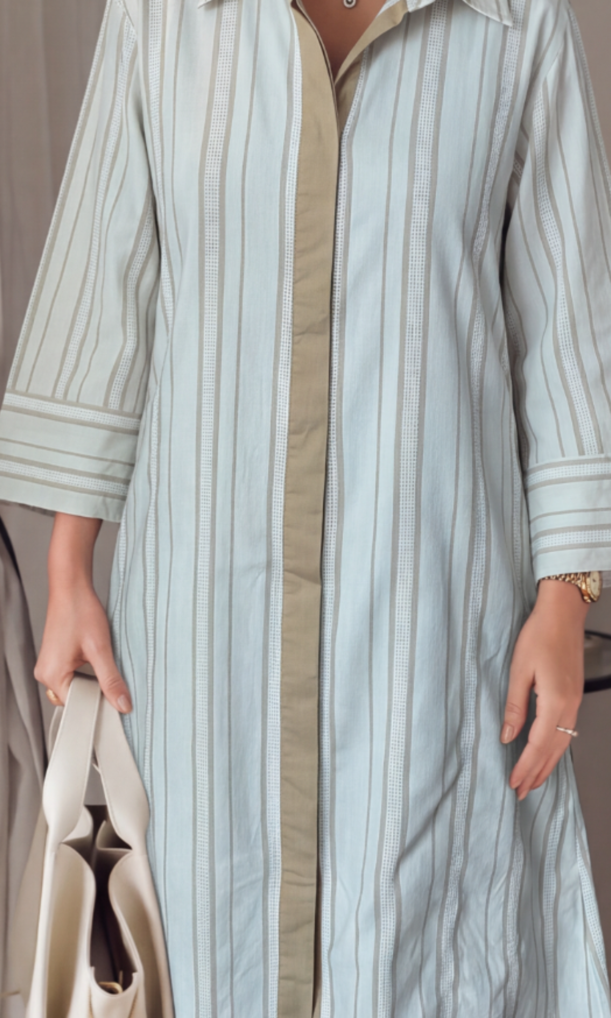 Camel Contrast-Placket Dress