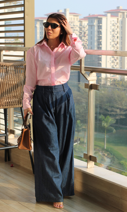 Pink Stripe Cotton Loose Shirt