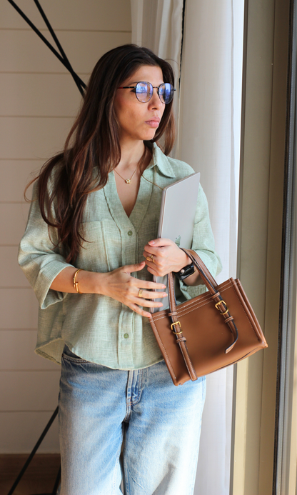 Light Green Weave Cropped Shirt