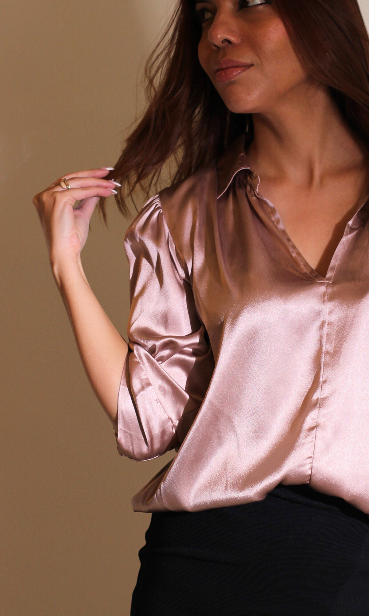 Greyish Mauve Satin Collared Top