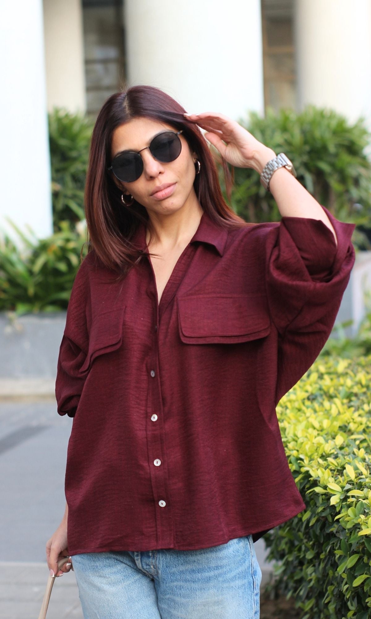 Claret Double Pocket Detail Shirt