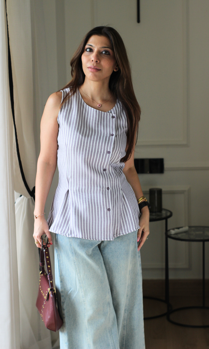 Lilac Striped Asymetric Vest