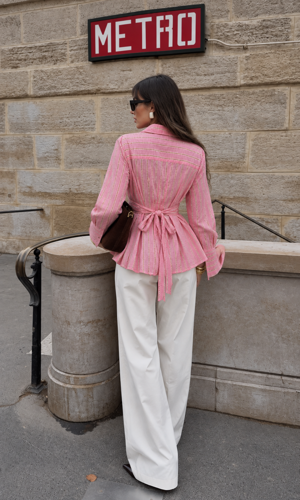 Pink Stripe Cinched Tie-Back Shirt