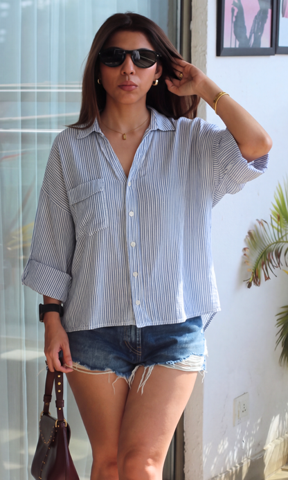Cerulean Pinstripe Camp Shirt