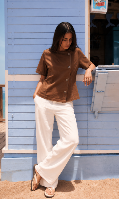 Brown Denim Contrast Stitch Top