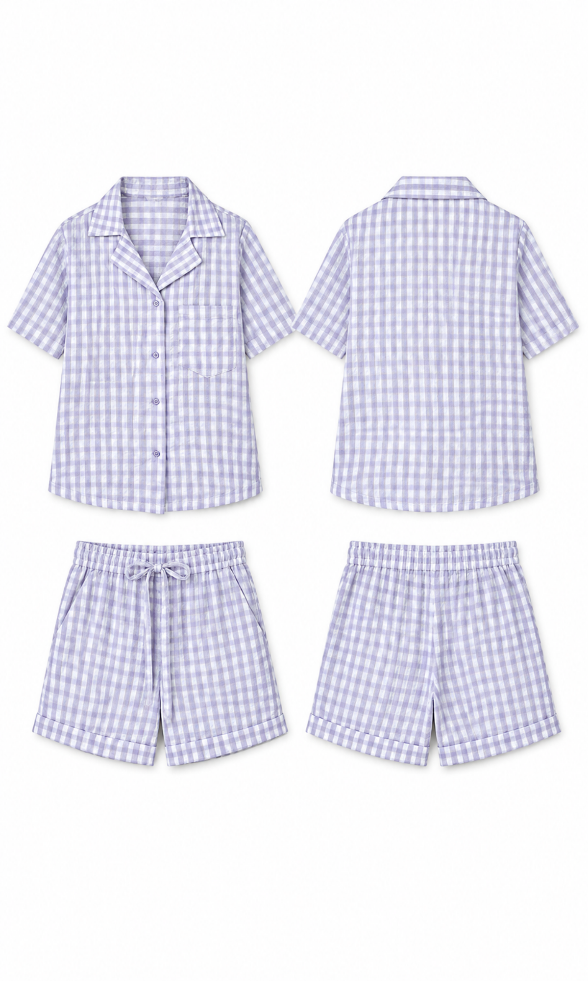 Lavender Check Shirt & Shorts Set