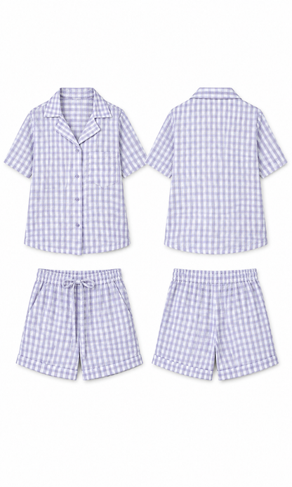 Lavender Check Shirt & Shorts Set