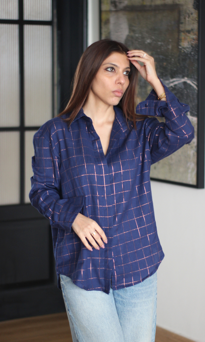 Blue Lurex Flowing Shirt