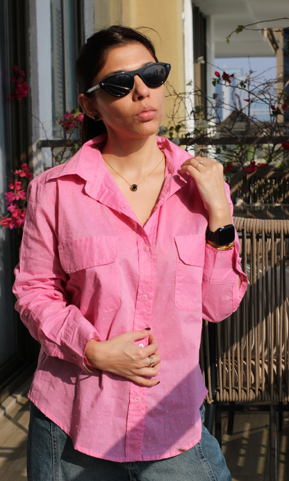 Pink Dobby Flap Pockets Shirt
