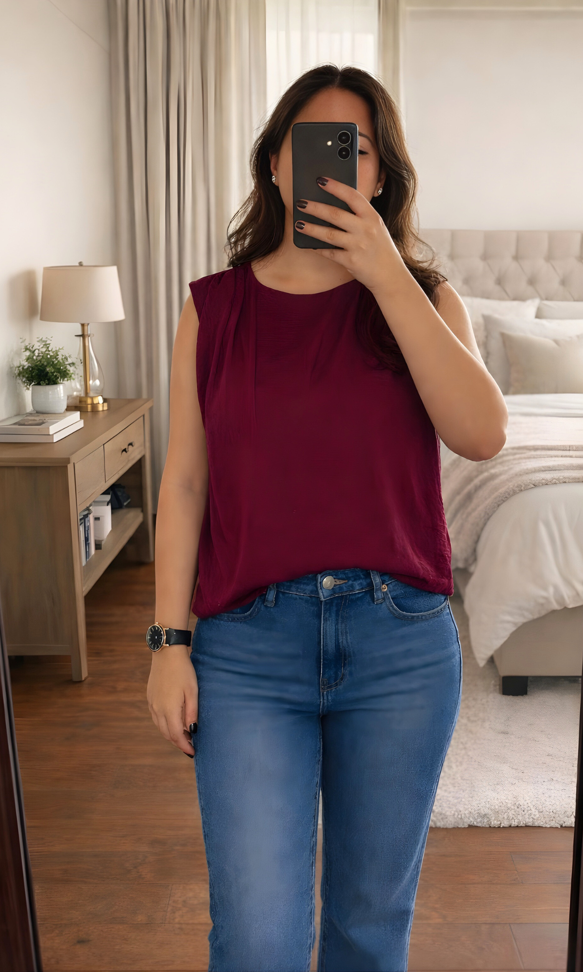 Wine Gathered Shoulder Top