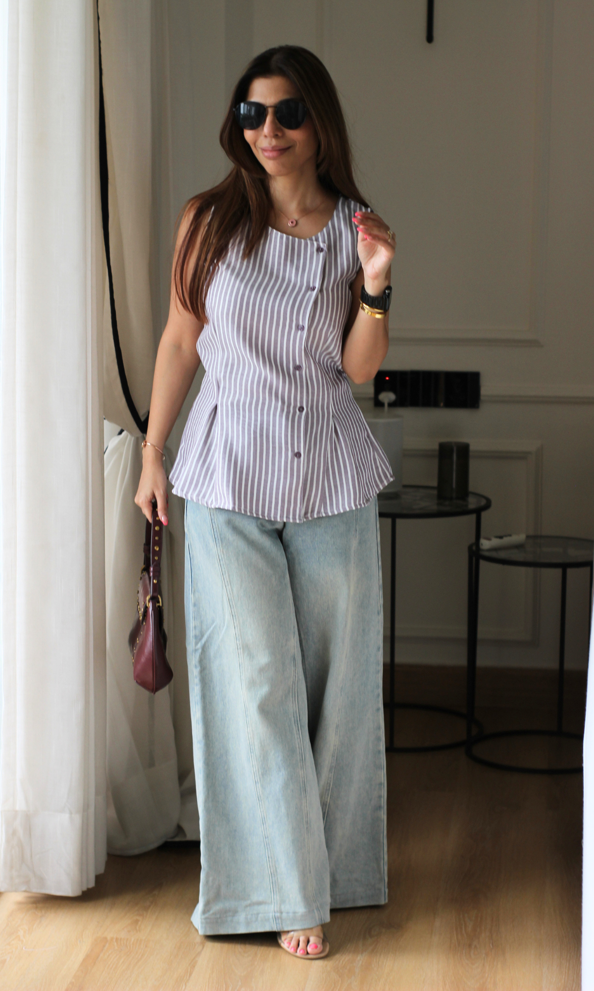 Lilac Striped Asymetric Vest