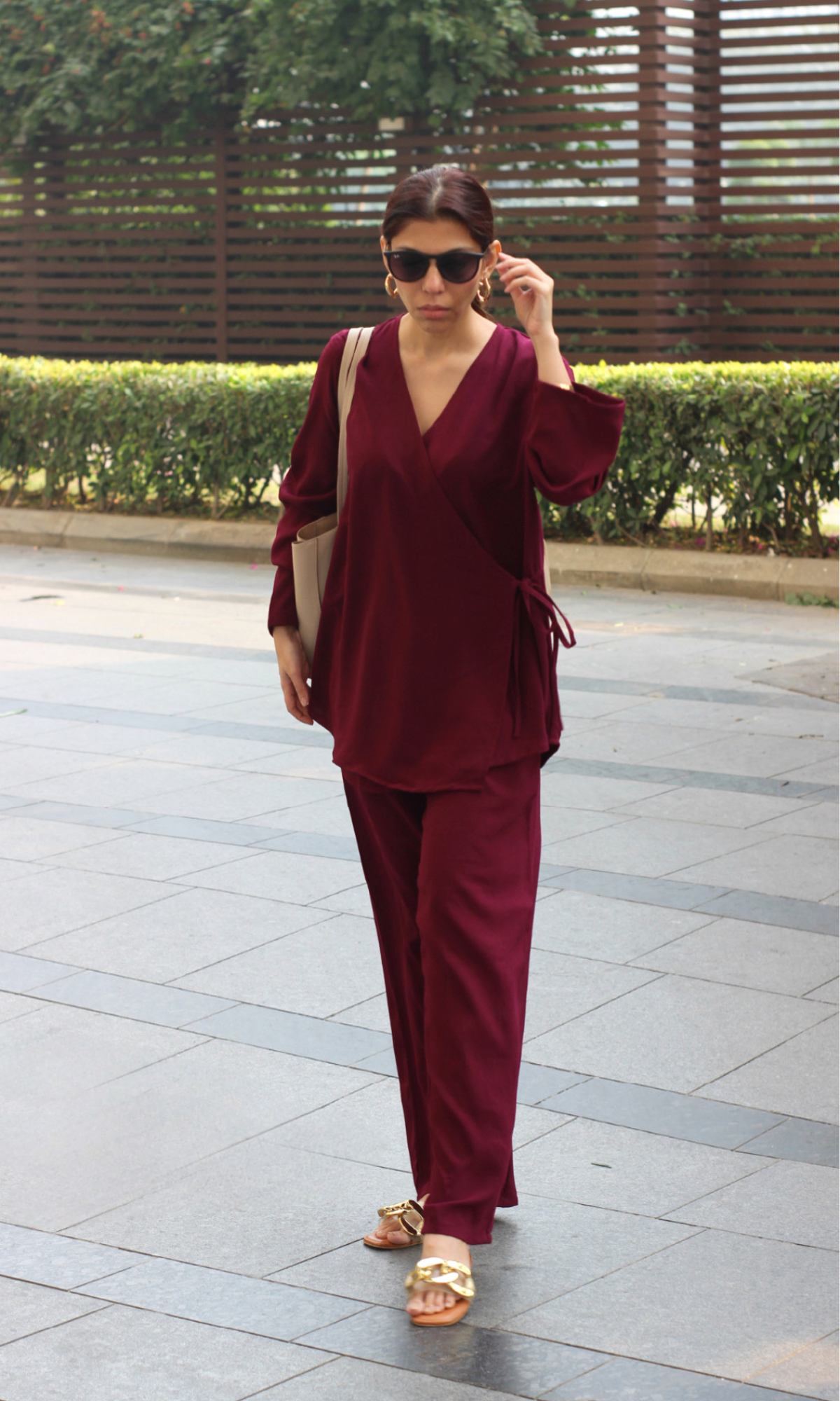 Cherry Textured Tie Detail Kimono Top with Pants Co-ord