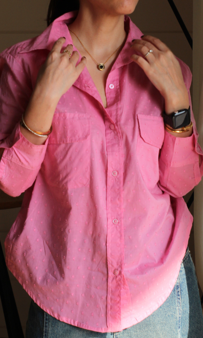 Pink Dobby Flap Pockets Shirt