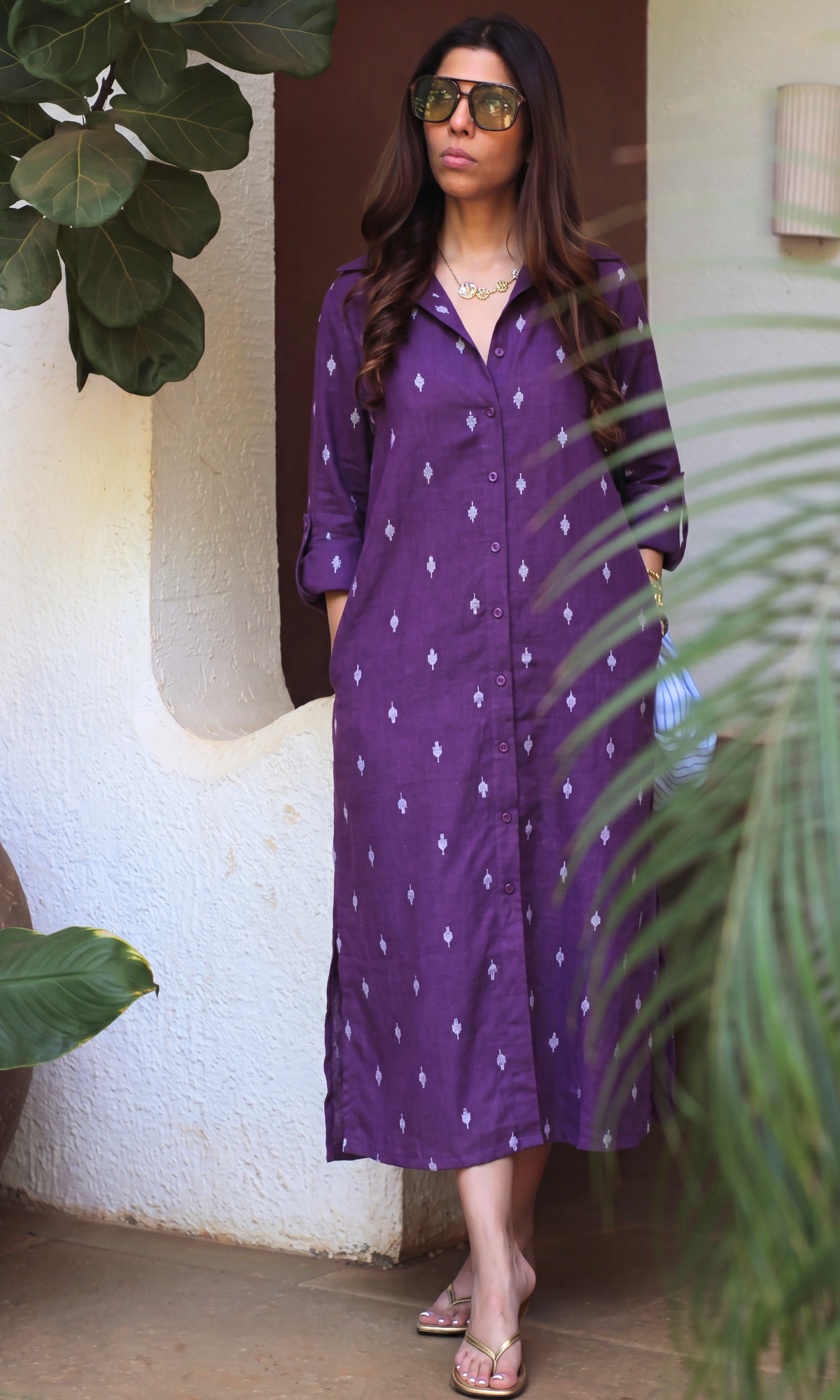 Aubergine Woven Shirt Dress