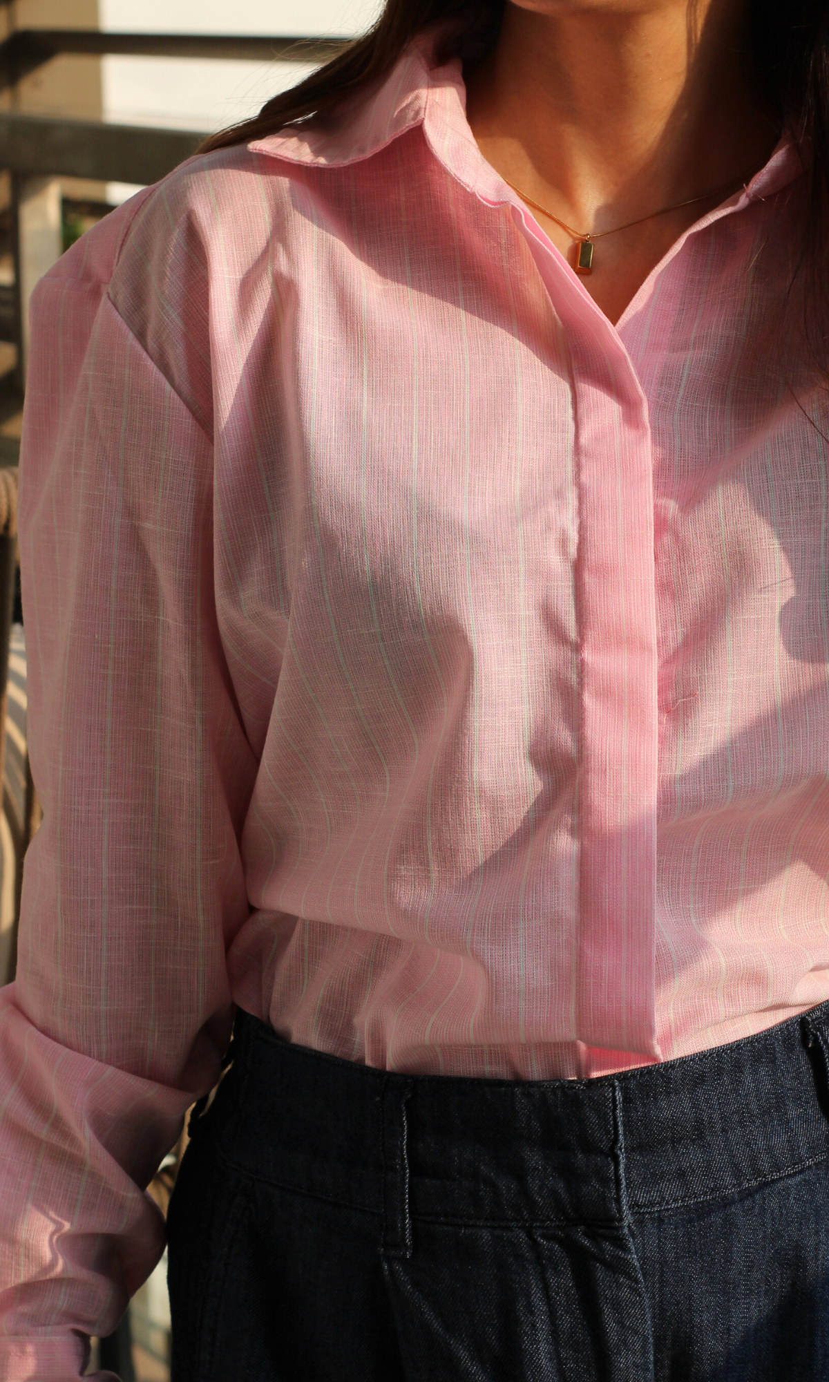 Pink Stripe Cotton Loose Shirt