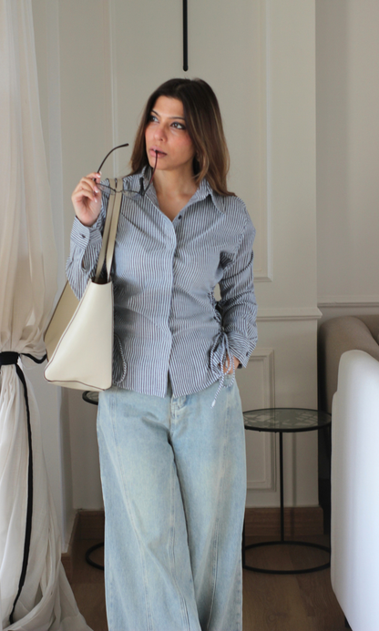 Charcoal Grey Stripe Cinched-Waist Shirt