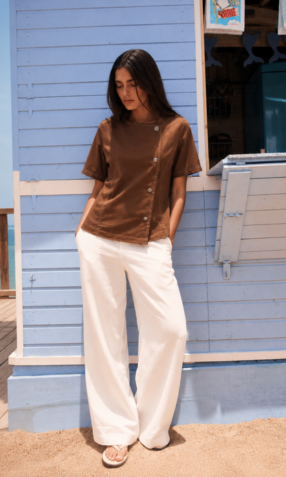 Brown Denim Contrast Stitch Top