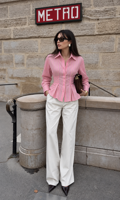Pink Stripe Cinched Tie-Back Shirt