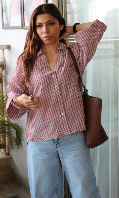 Sea Pink Linear Loose Shirt