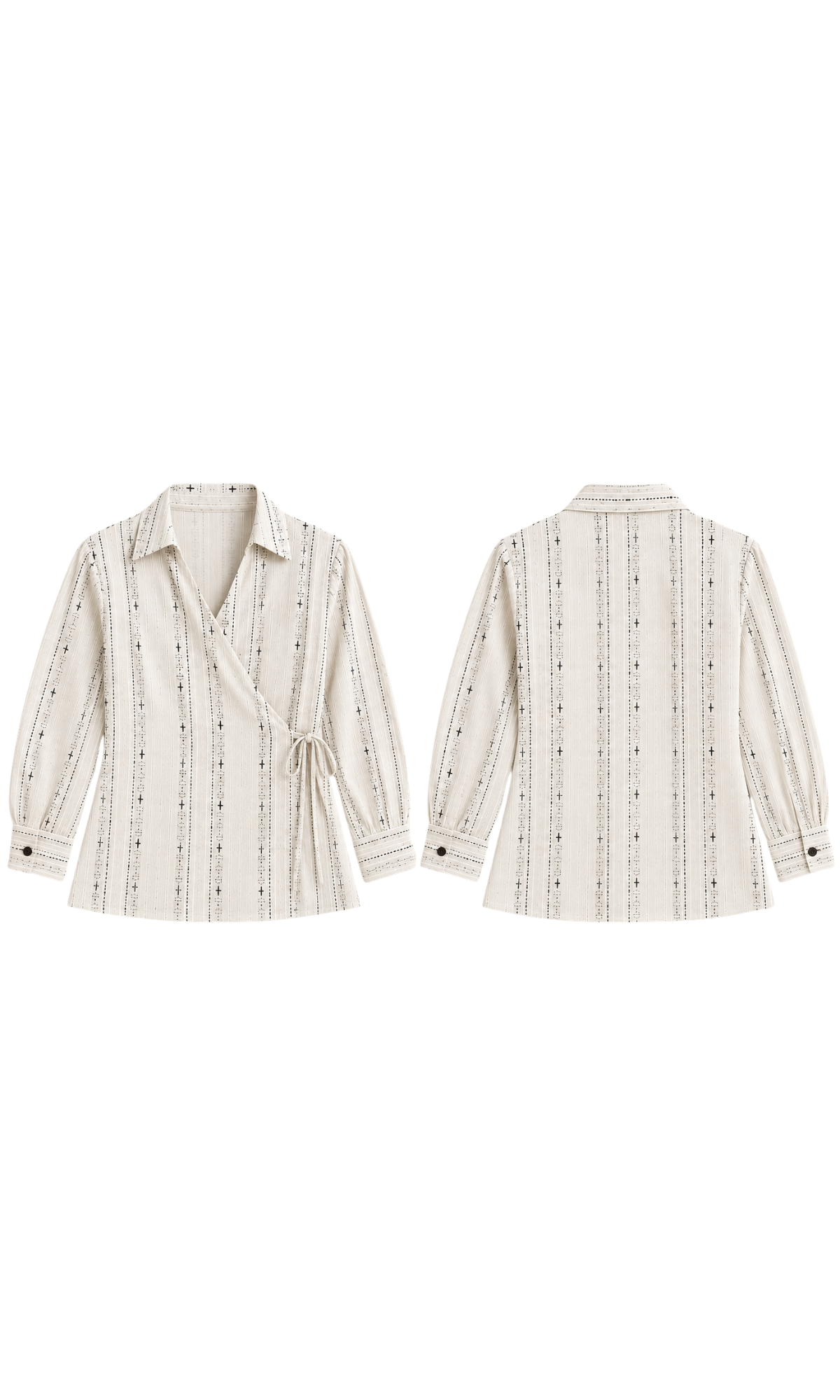 Ivory Black Jacquard Cotton Wrap Top