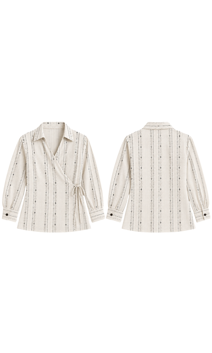 Ivory Black Jacquard Cotton Wrap Top