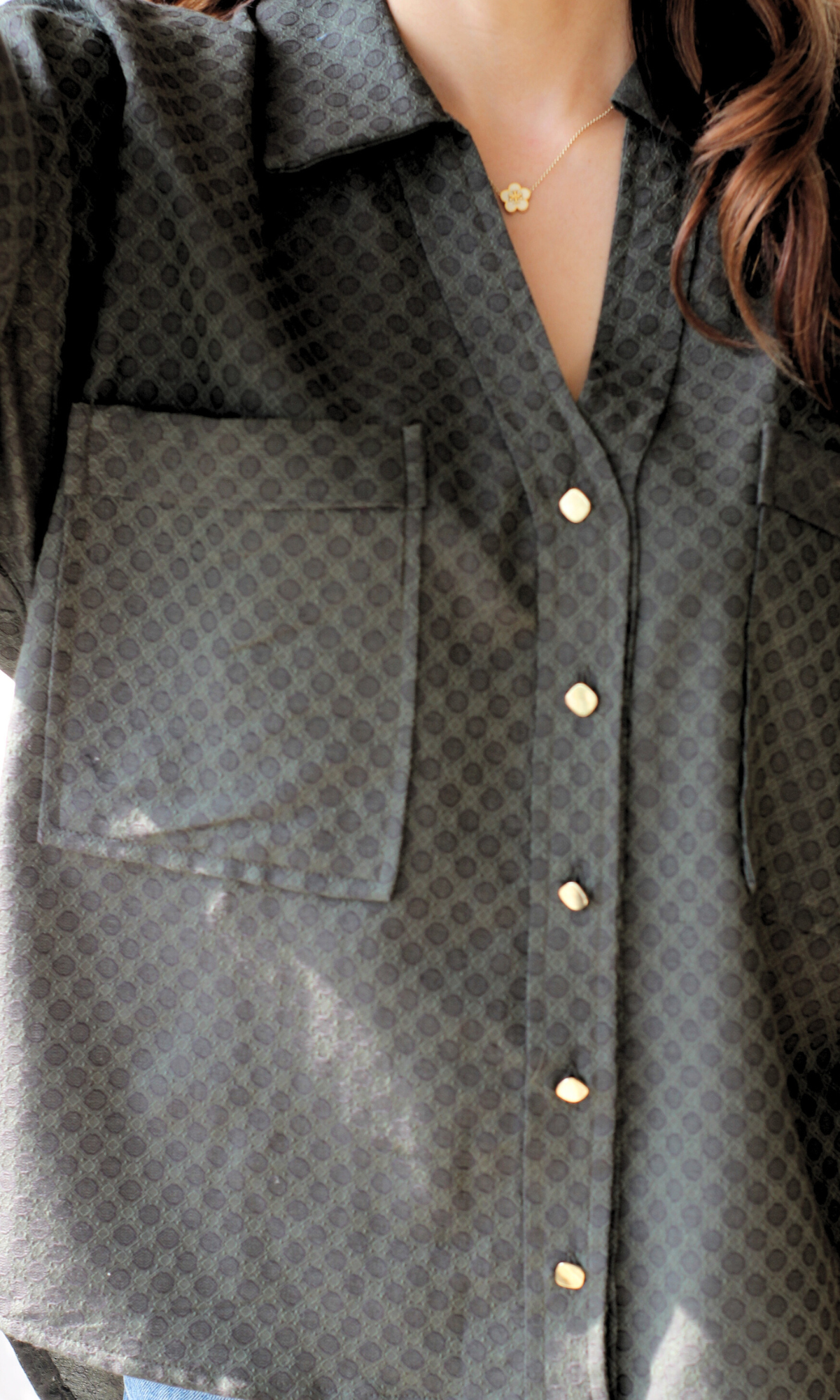 Forest Muse Metallic Buttoned Loose Shirt