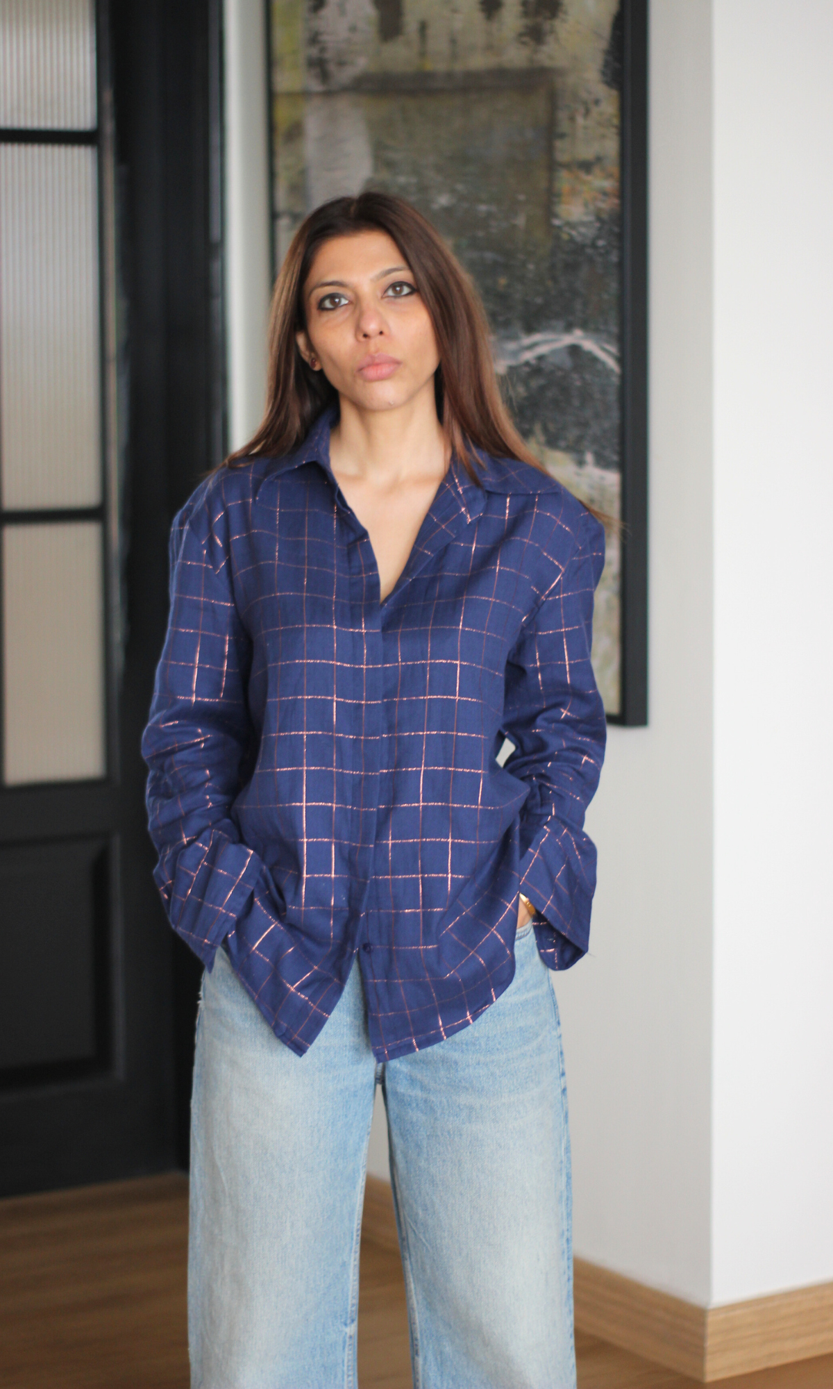 Blue Lurex Flowing Shirt