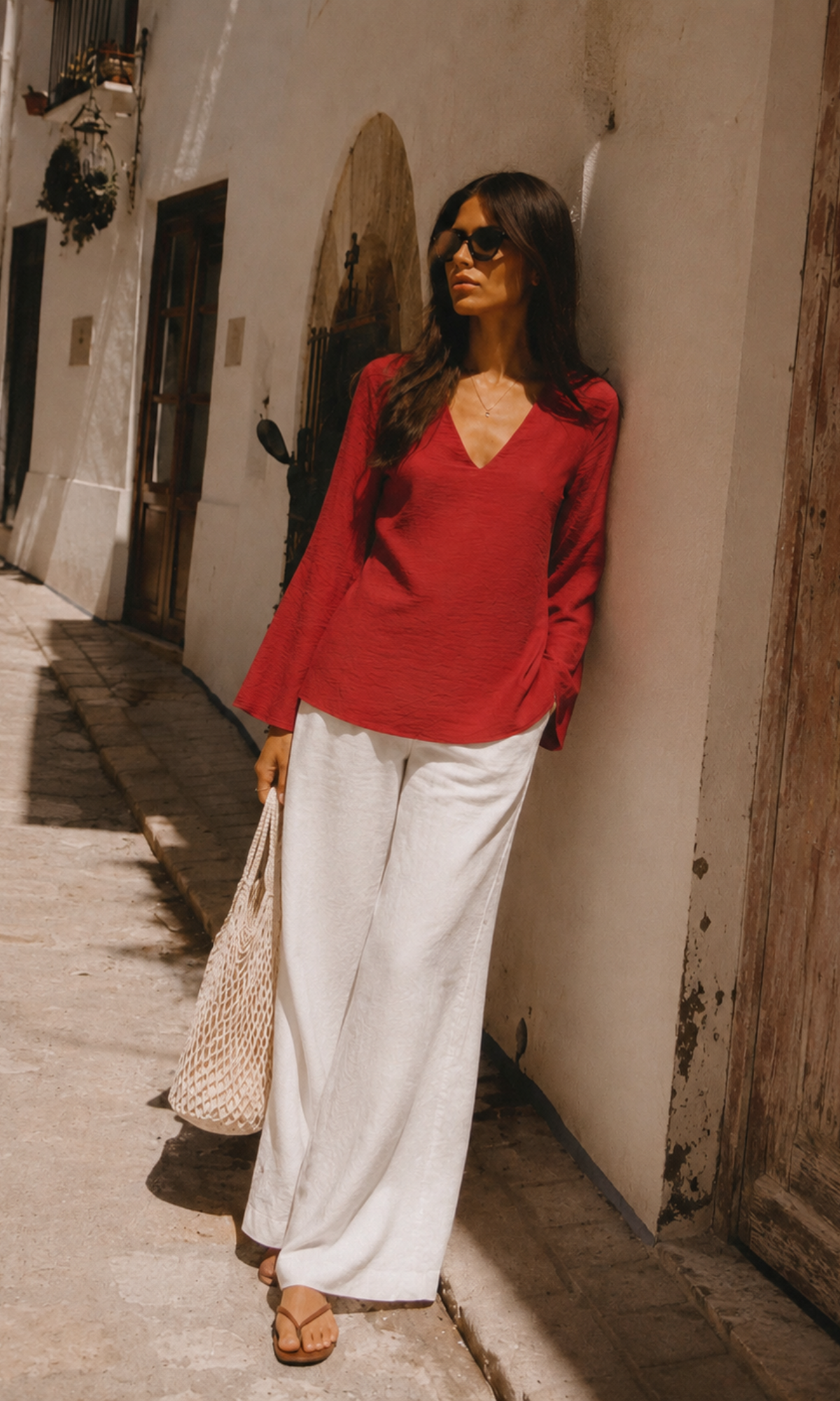 Red V-Neck Peplum Top