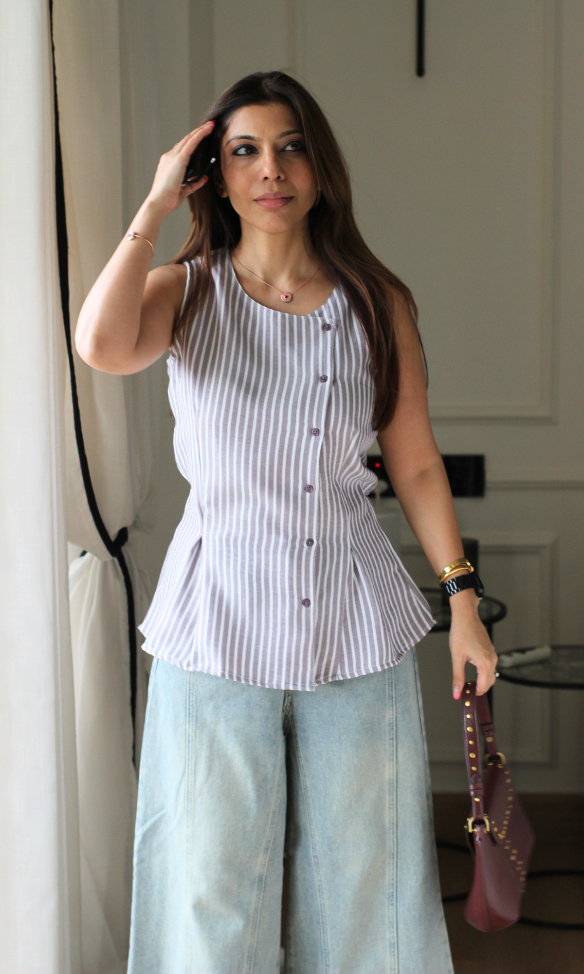 Lilac Striped Asymetric Vest