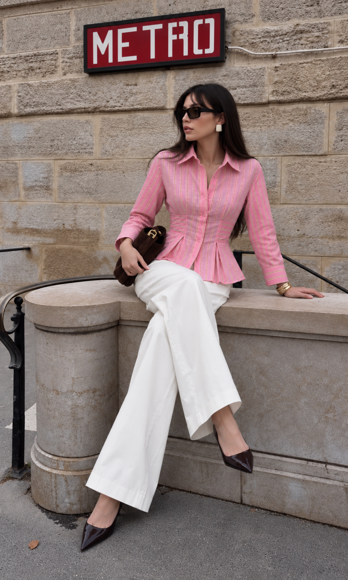 Pink Stripe Cinched Tie-Back Shirt