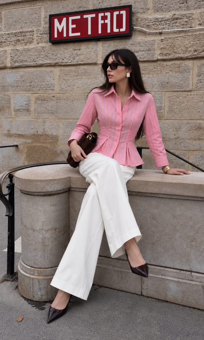 Pink Stripe Cinched Tie-Back Shirt