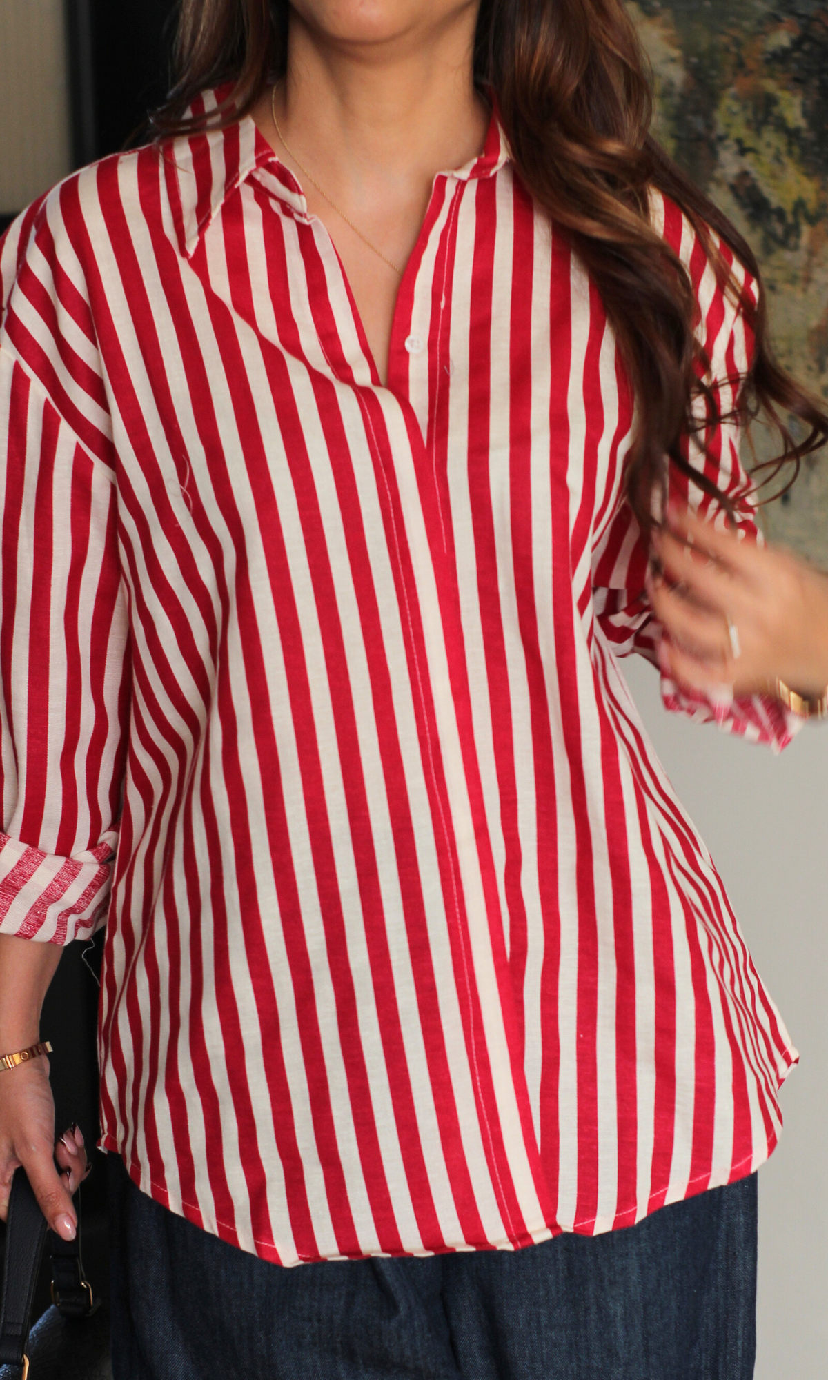 Cherry Red Striped Shirt
