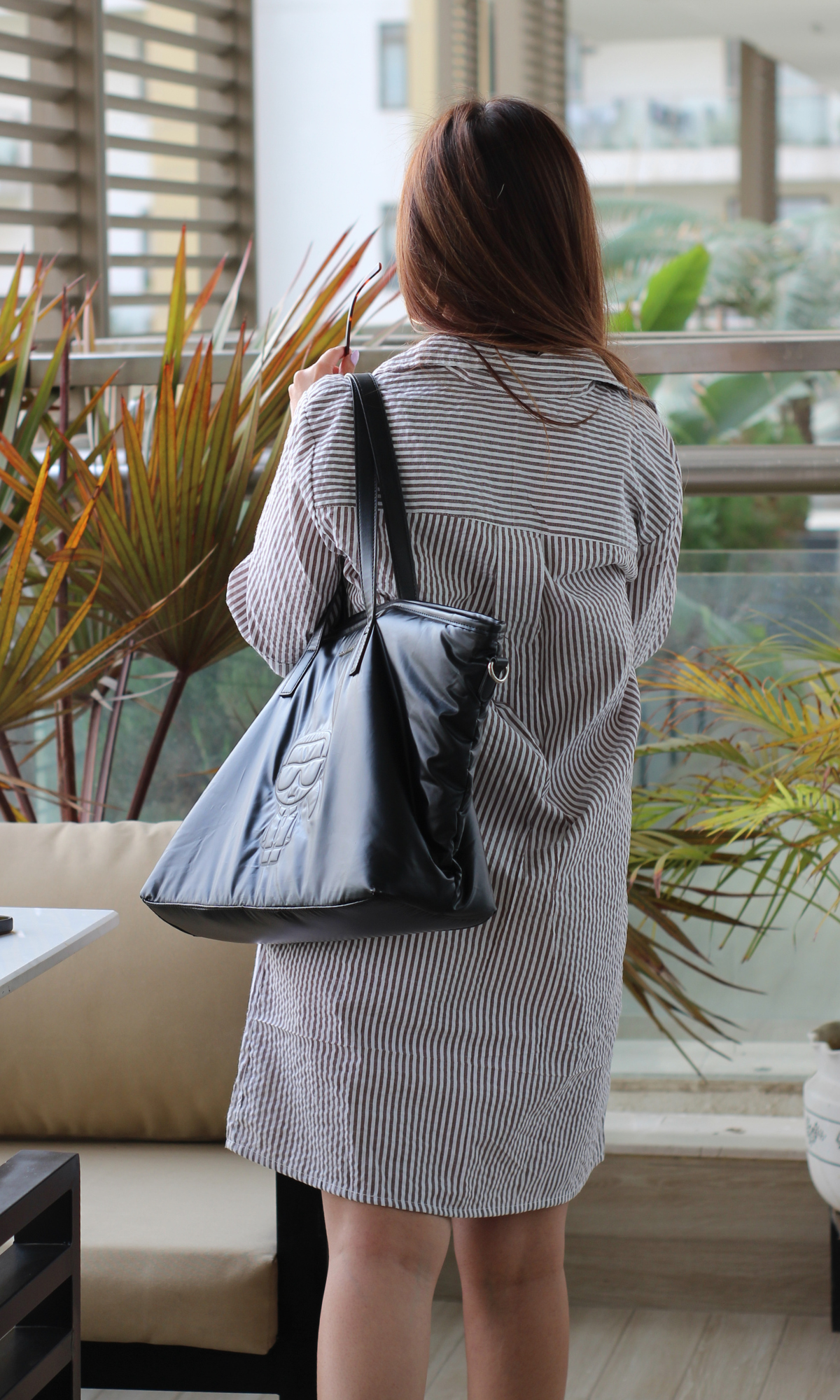 Mocha Stripe Cotton Shirt Dress