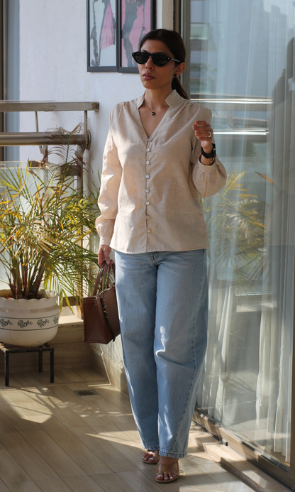 Oat Linear Buttoned Top