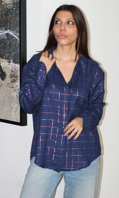 Blue Lurex Flowing Shirt