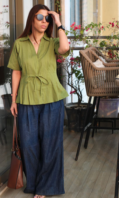 Lime Green Tie Detail Top