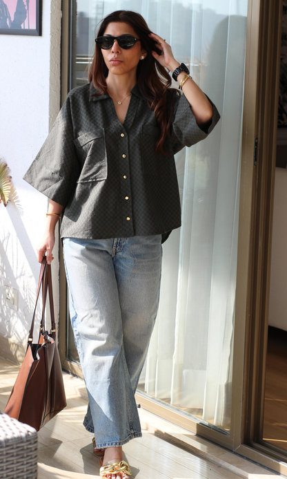 Forest Muse Metallic Buttoned Loose Shirt