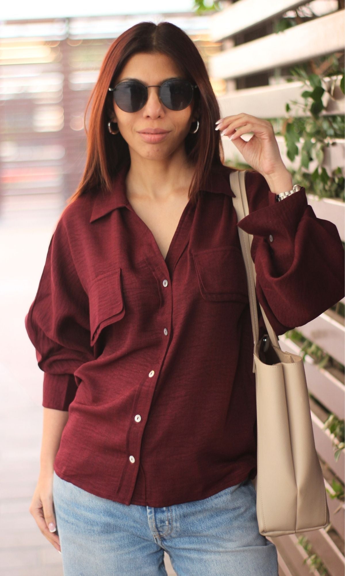 Claret Double Pocket Detail Shirt