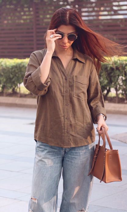 Mocha Textured Camp Shirt