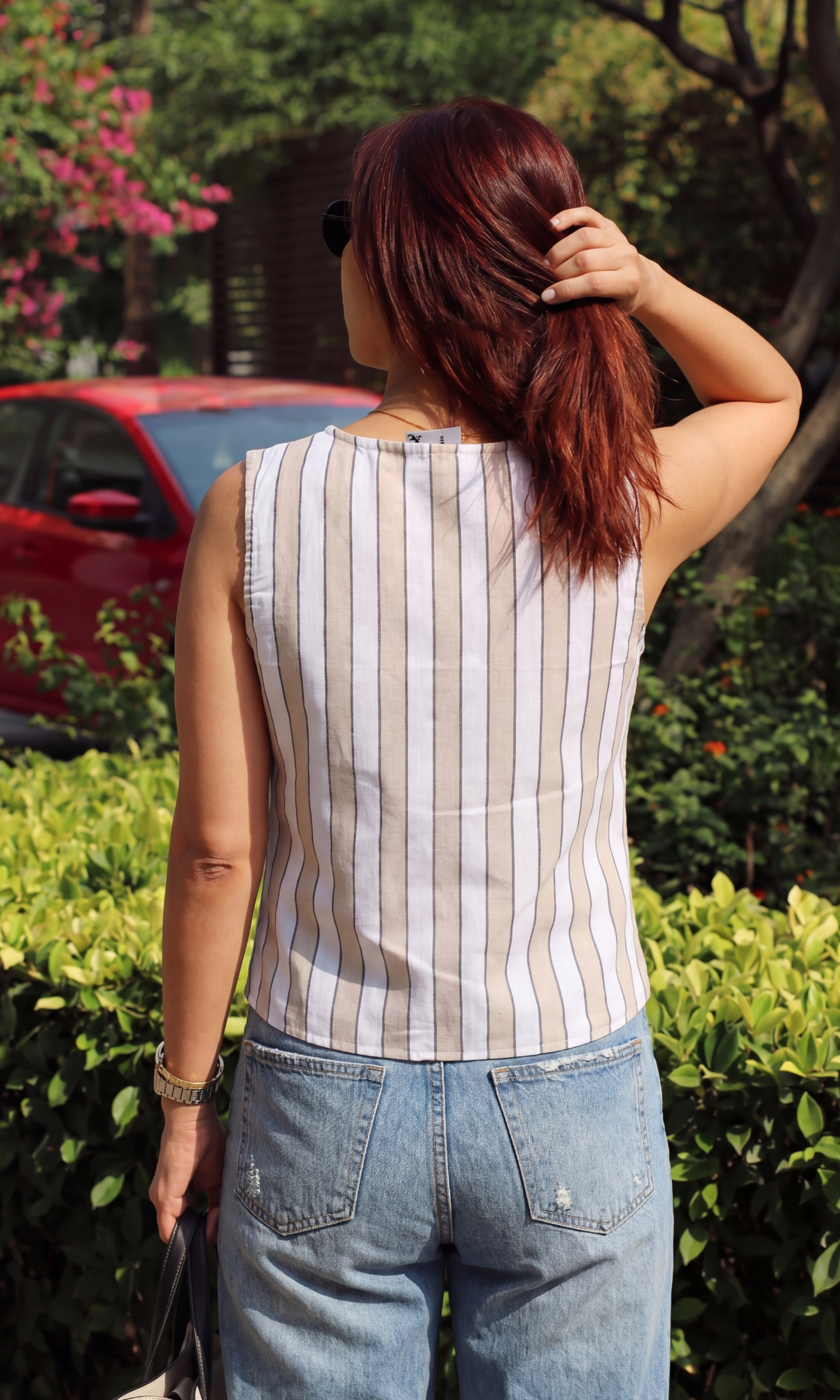 White-Beige Linear Cotton Waistcoat