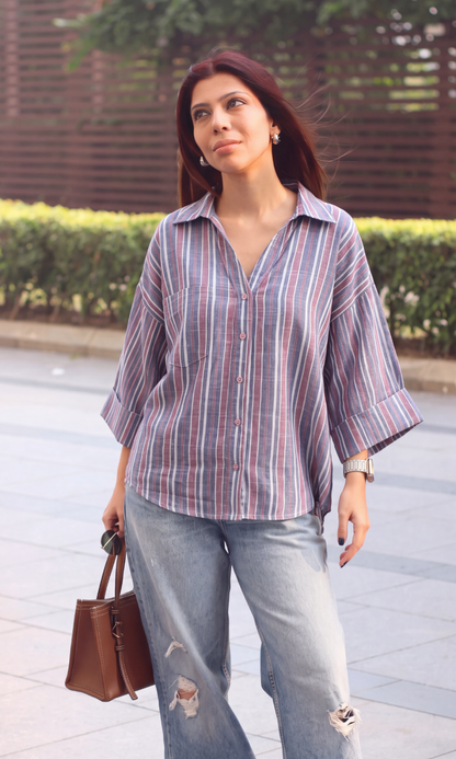 Navy Red-Stripe Camp Shirt