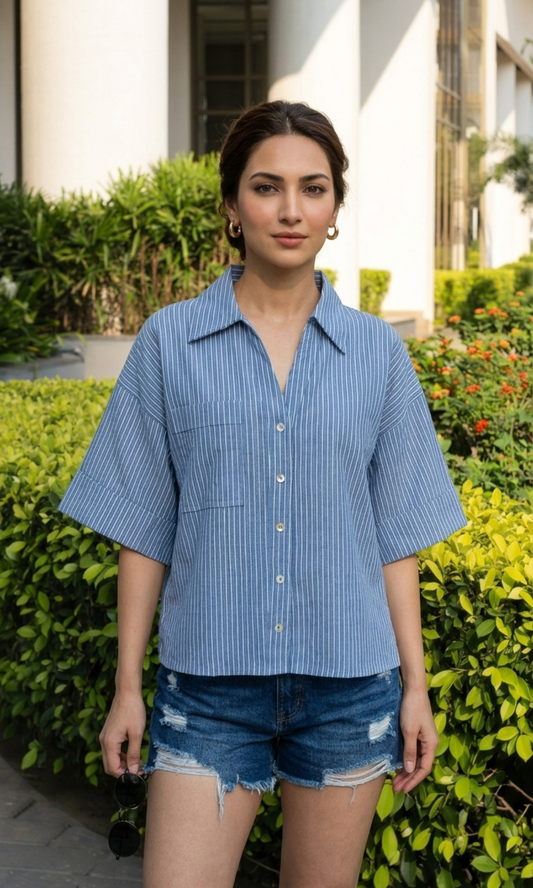 Pinstripe Blue Loose Shirt