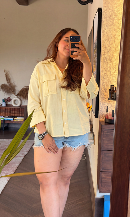 Butter Yellow Square Pockets Shirt
