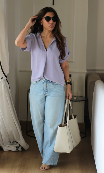 Pale Orchid Gathered V-Neck Top