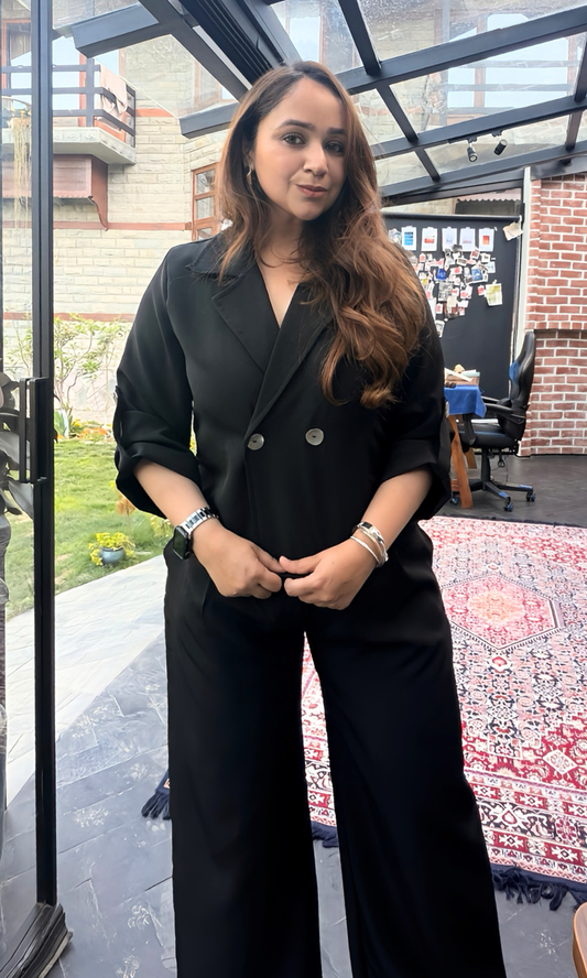 Black Cropped Blazer and Pants Co-ord