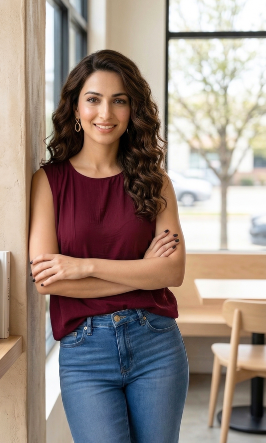 Wine Gathered Shoulder Top