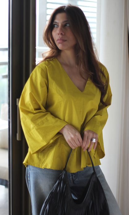 Citrine Yellow V-Neck Peplum Top